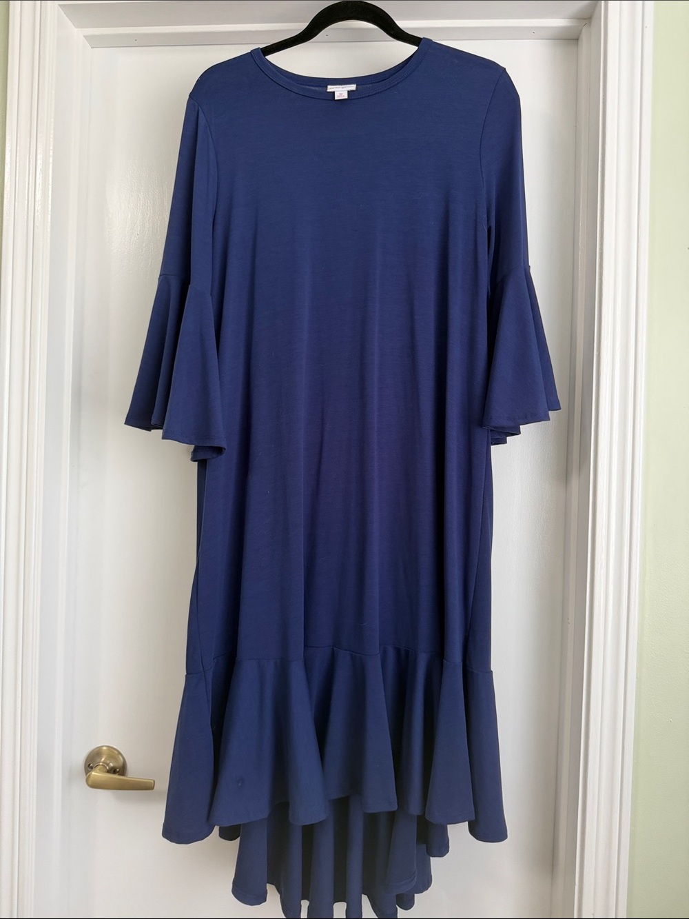 LuLaRoe Maurine Navy Ruffle Hem Bell Sleeve Dress - Women Medium M
